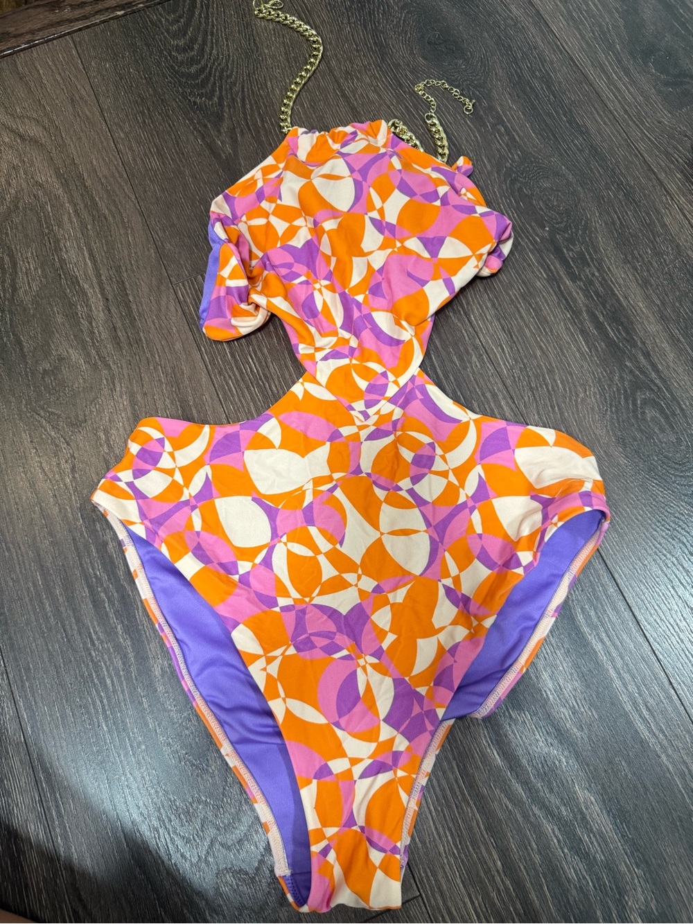 Girls' Purple & Orange Patterned One-Piece Swimsuit